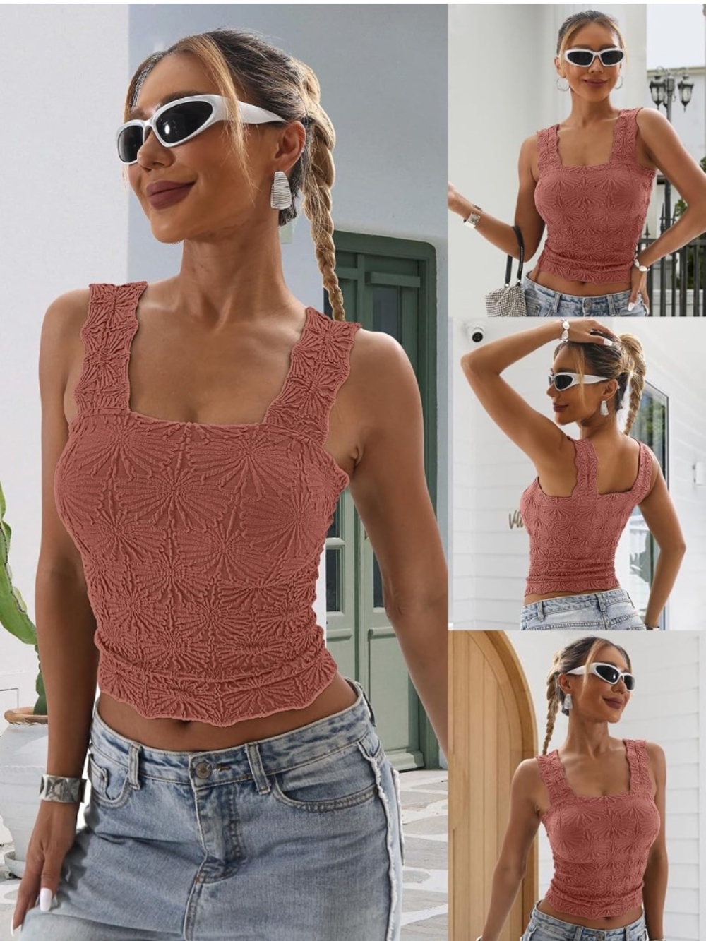Floral tank top cropped rose pink